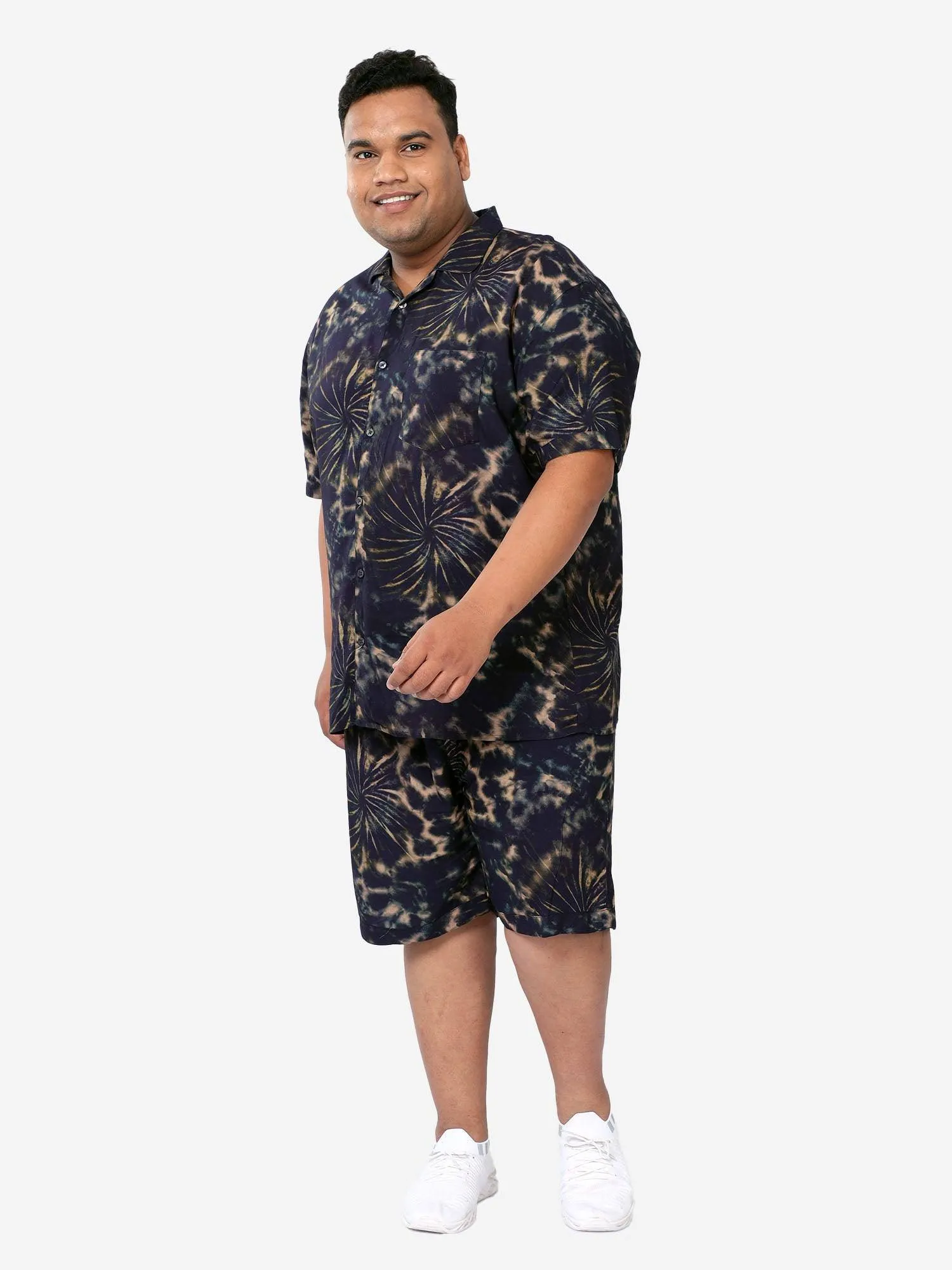 Plus Size Men Navy Tie Dye  Half Sleeve Co-Ords