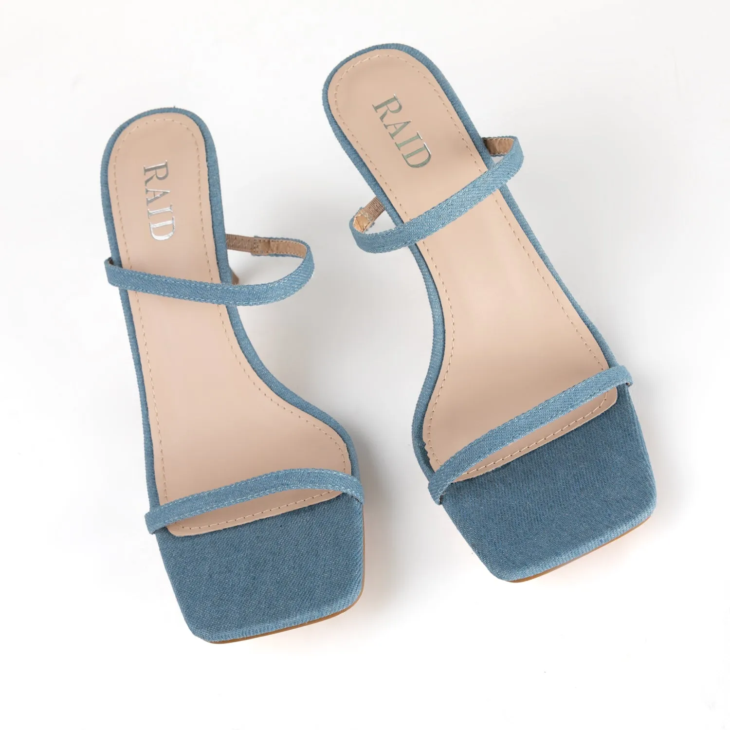 RAID Audley Heeled Mules in Blue Denim