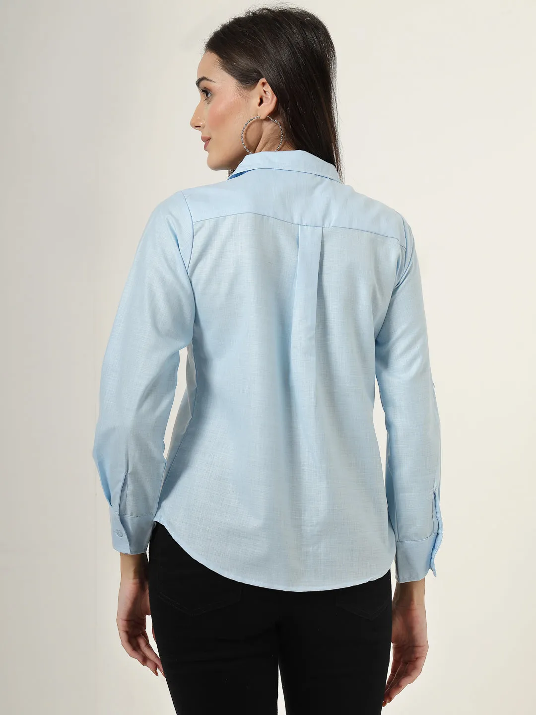 Style Quotient Women Blue Solid Double Pocket Shirt