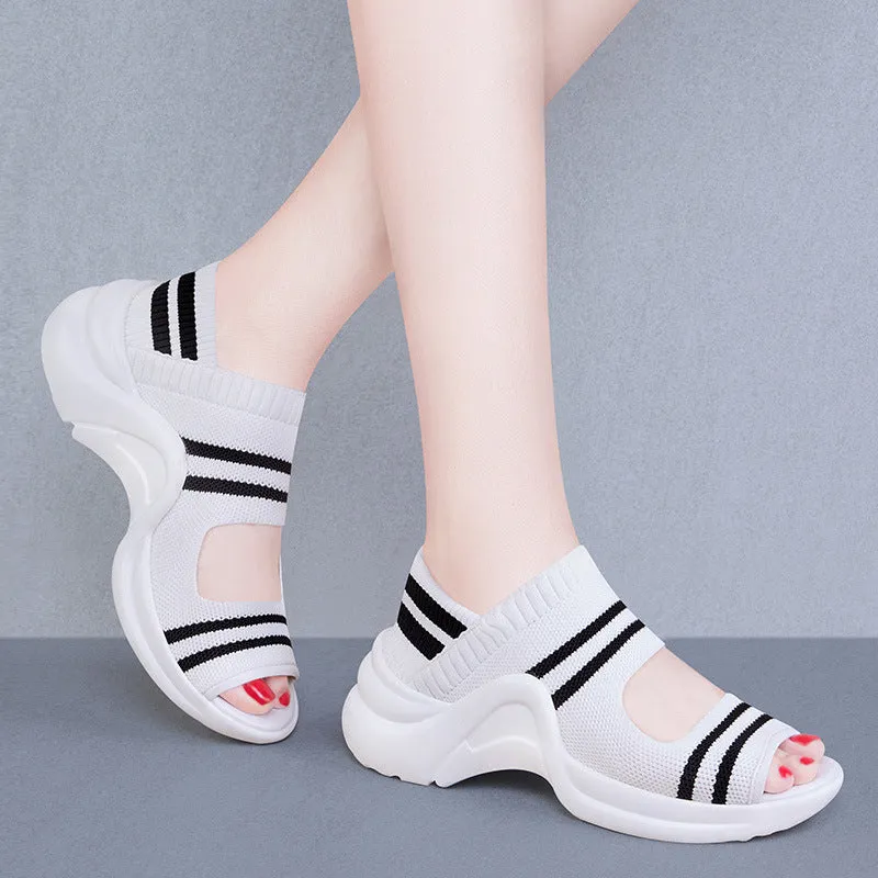 Summer Breathable Mesh Sport Platform Sandals