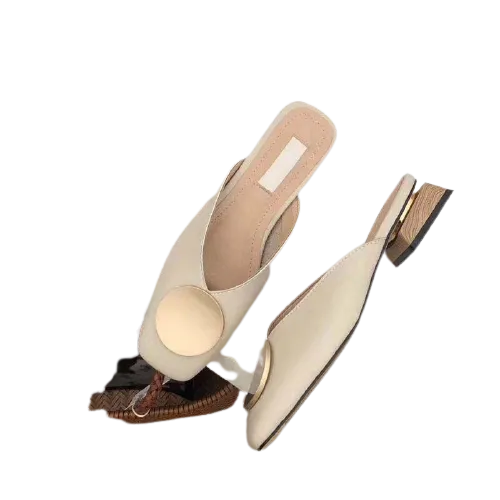 Summer Casual Slip-On Flat Wood Block Heel Mules