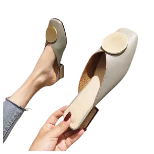 Summer Casual Slip-On Flat Wood Block Heel Mules