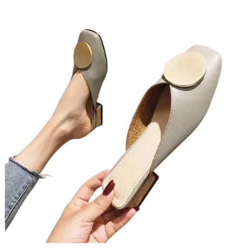 Summer Casual Slip-On Flat Wood Block Heel Mules