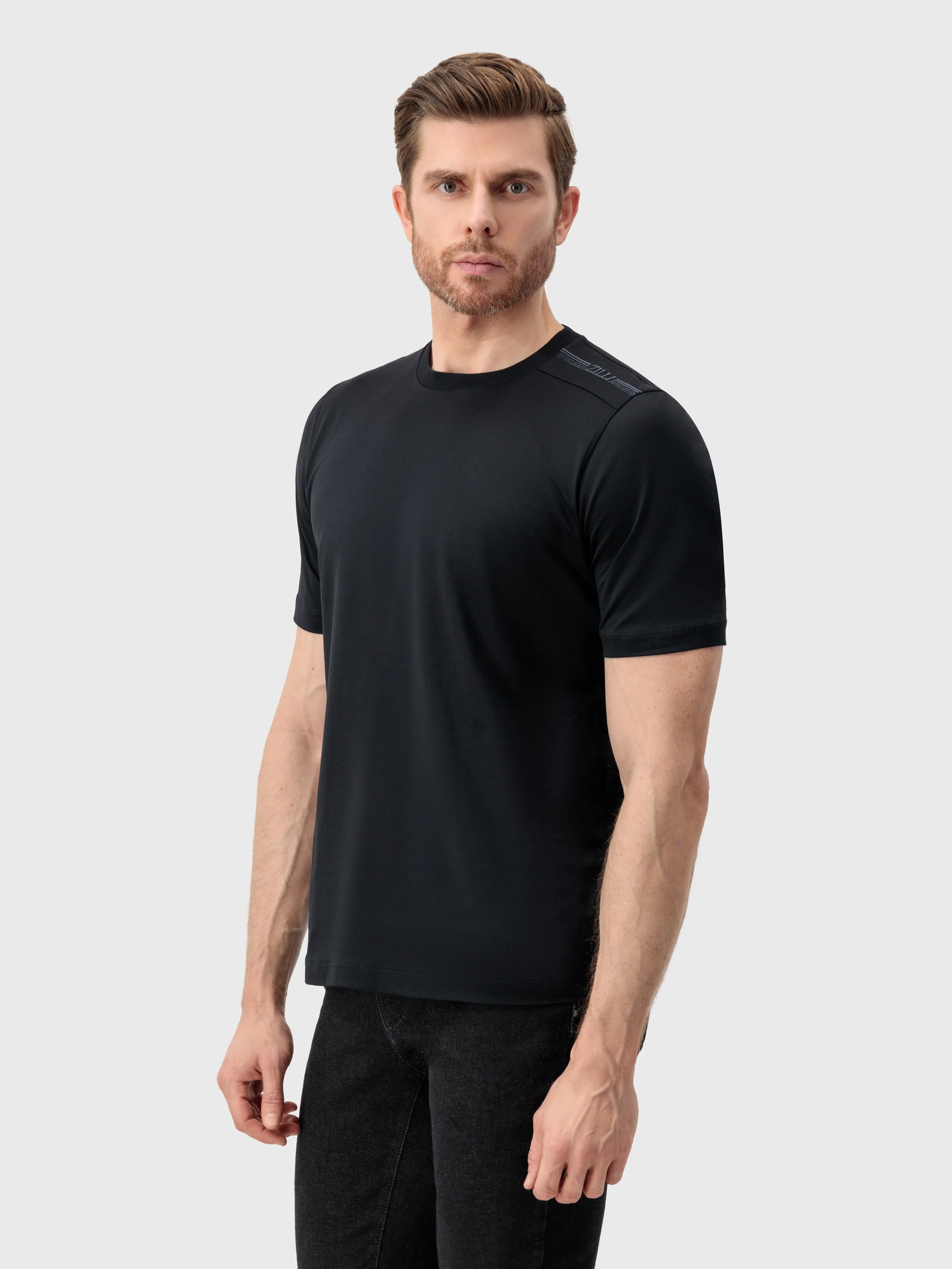 T-Shirt with Four Stripes Embroidery Black