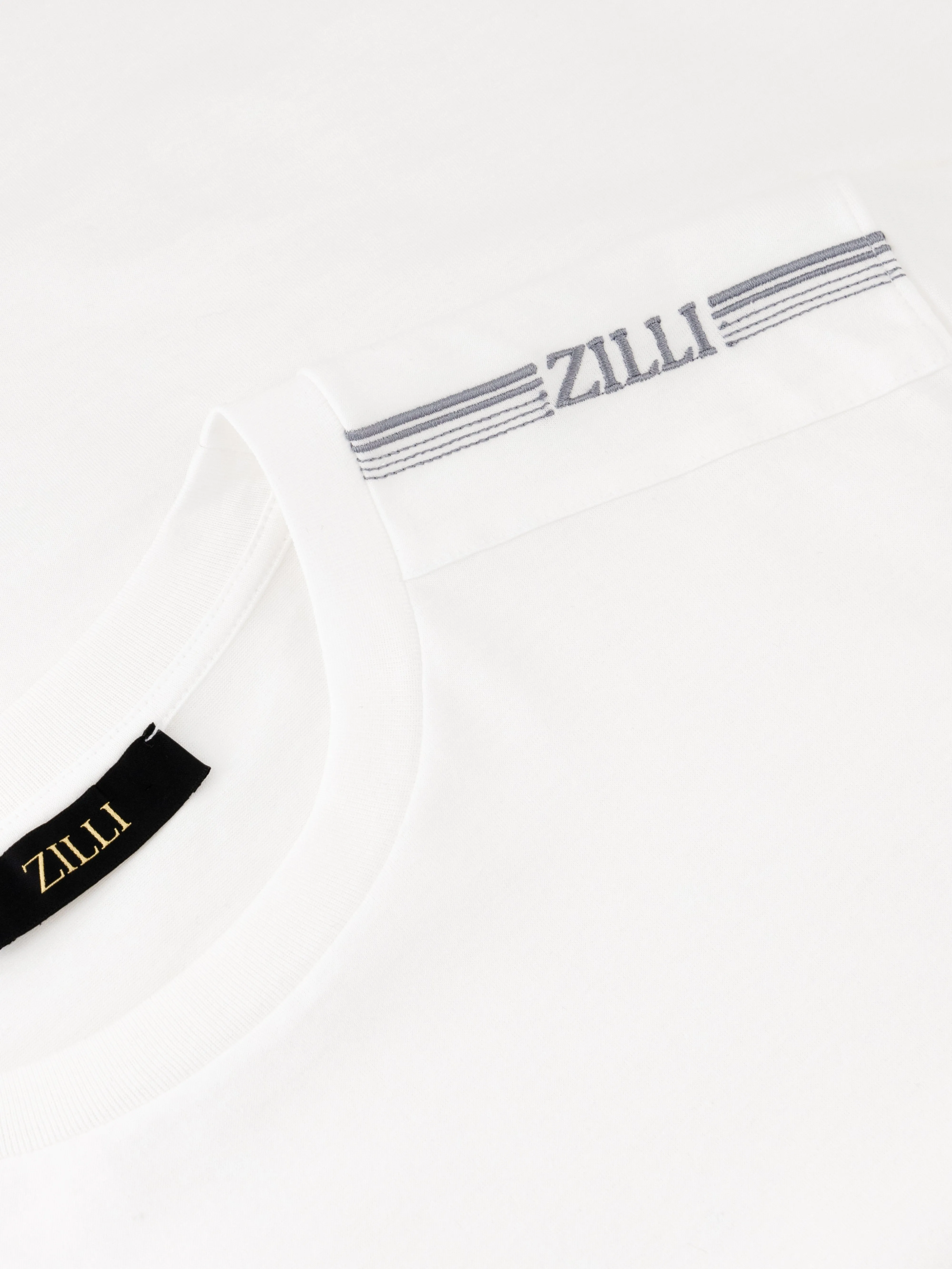 T-Shirt with Four Stripes Embroidery White