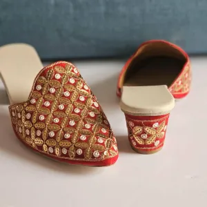 Tamanna - Women's Red Sequined Bridal Heel Mules