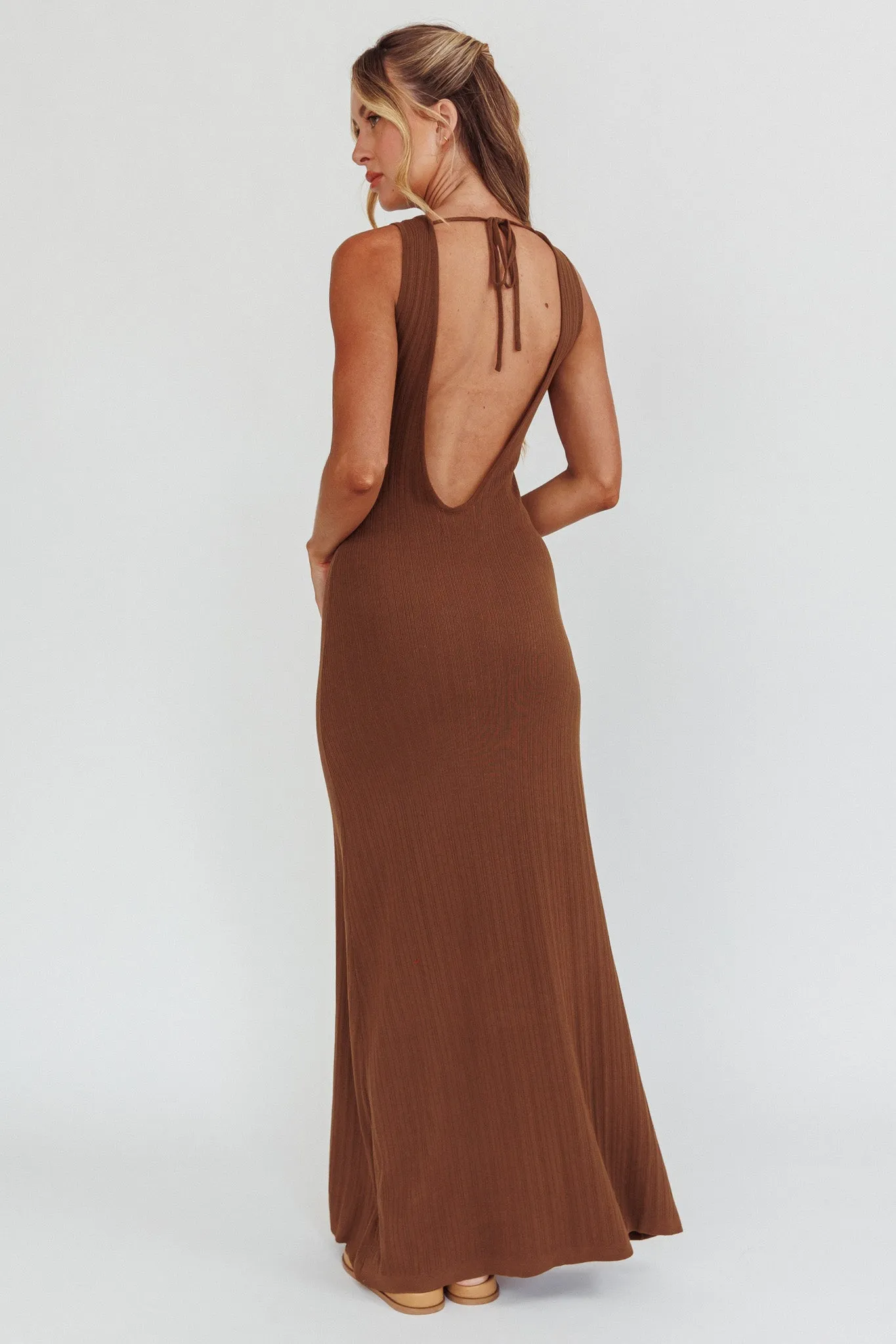 Tarli Low Back Maxi Dress Chocolate