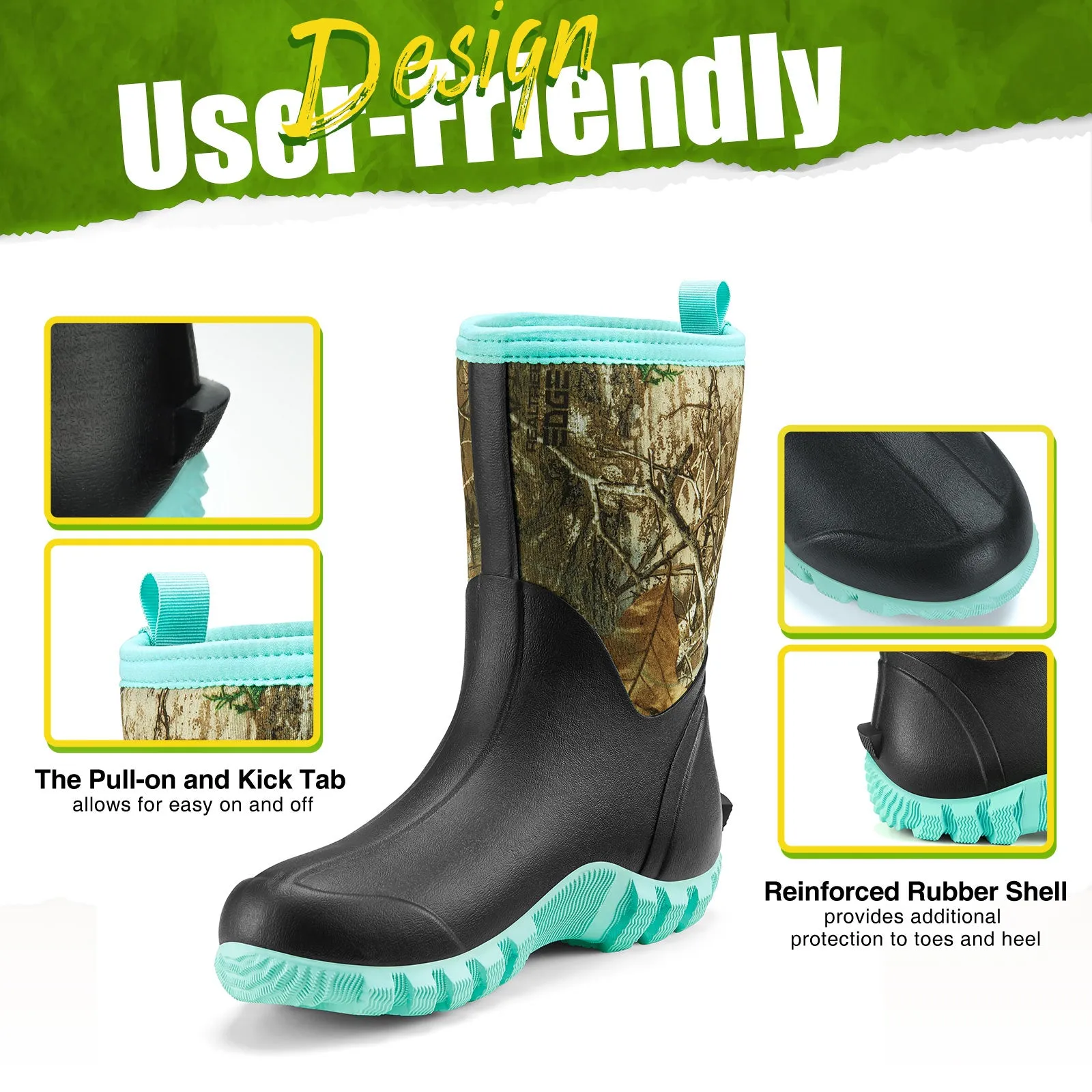 TideWe® Women's Hunting Boots Neoprene Waterproof Rain Boot