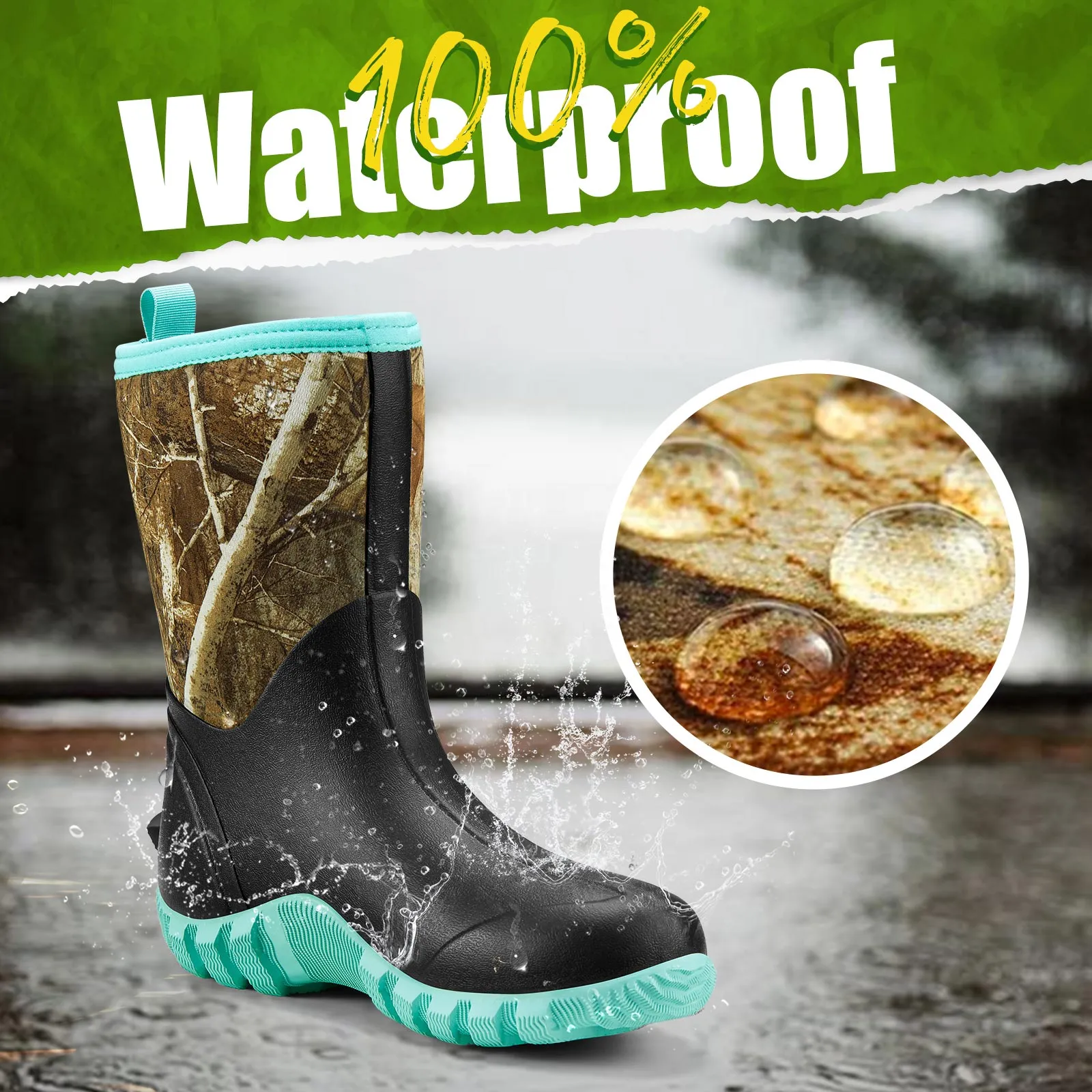 TideWe® Women's Hunting Boots Neoprene Waterproof Rain Boot