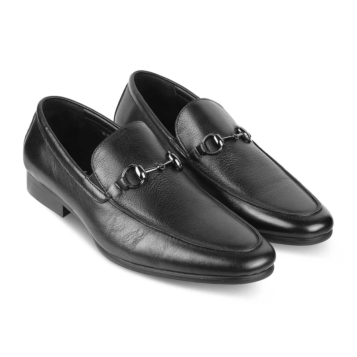 Tresmode Neslip Black Men's Leather Horse-bit Loafers