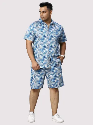 Tropical Blue Digital Printed Half Co-Ords Men's Plus Size