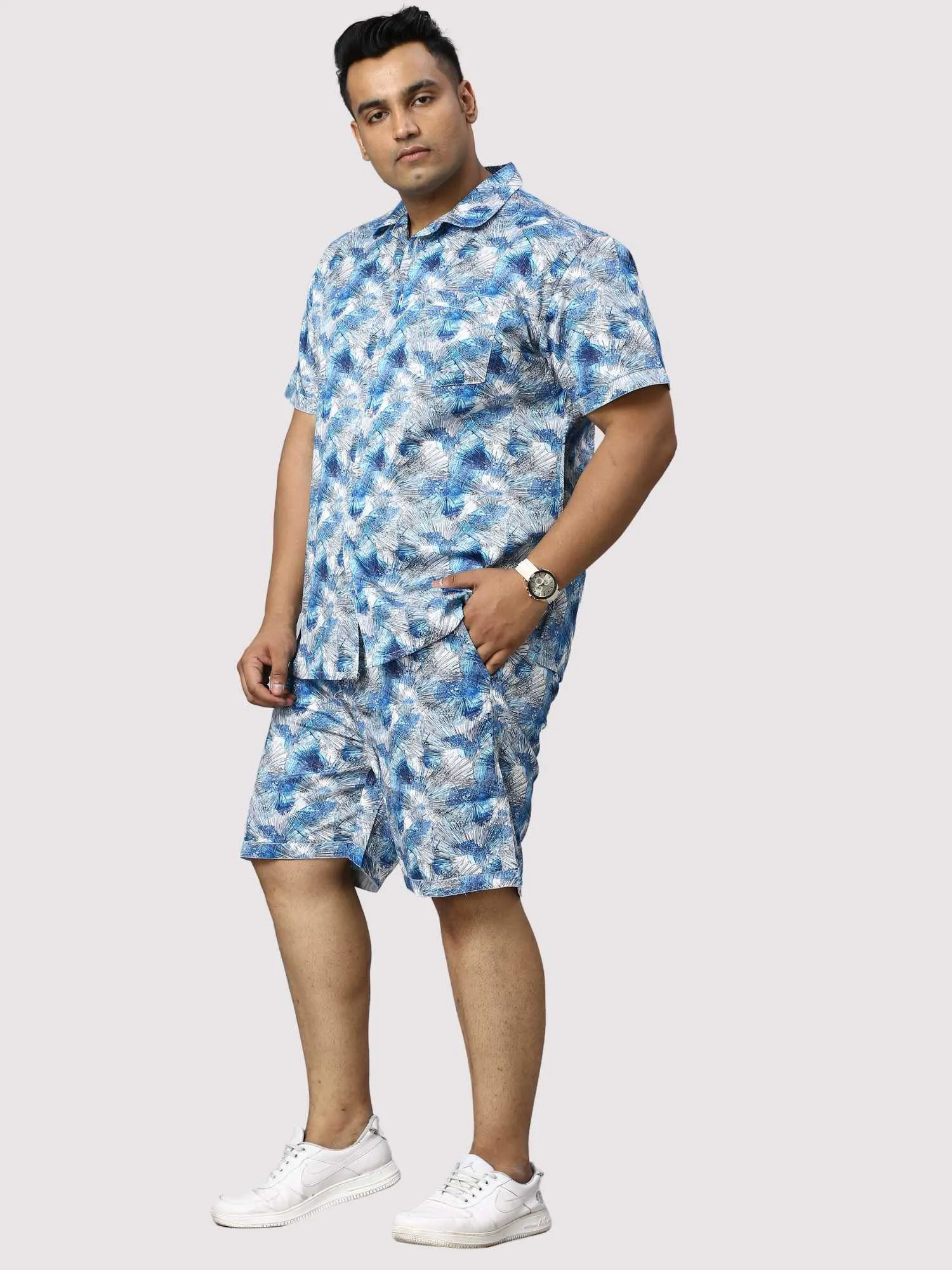 Tropical Blue Digital Printed Half Co-Ords Men's Plus Size