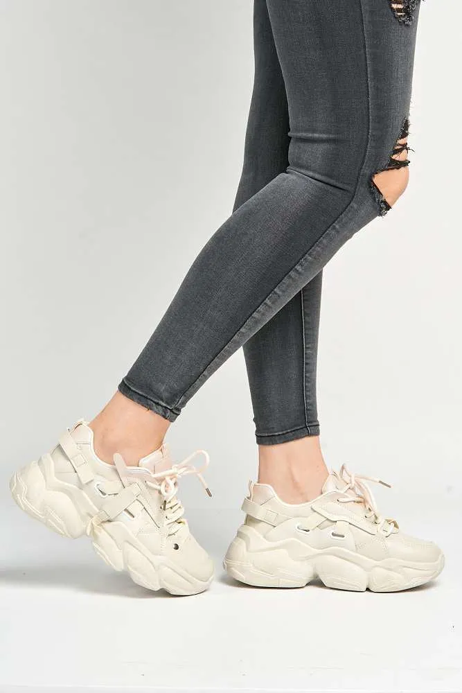 Utillia Chunky Sole Lace-up Trainers in Beige