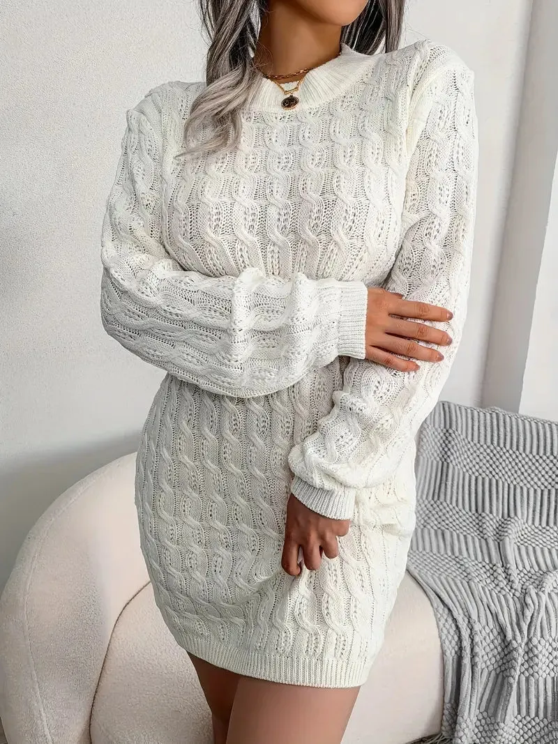 Wenkouban-Christmas Thanksgiving Gift New Year's Eve Dress party look inspos back to school dress  Body-Con Cable Knit Crewneck Sweater Dress