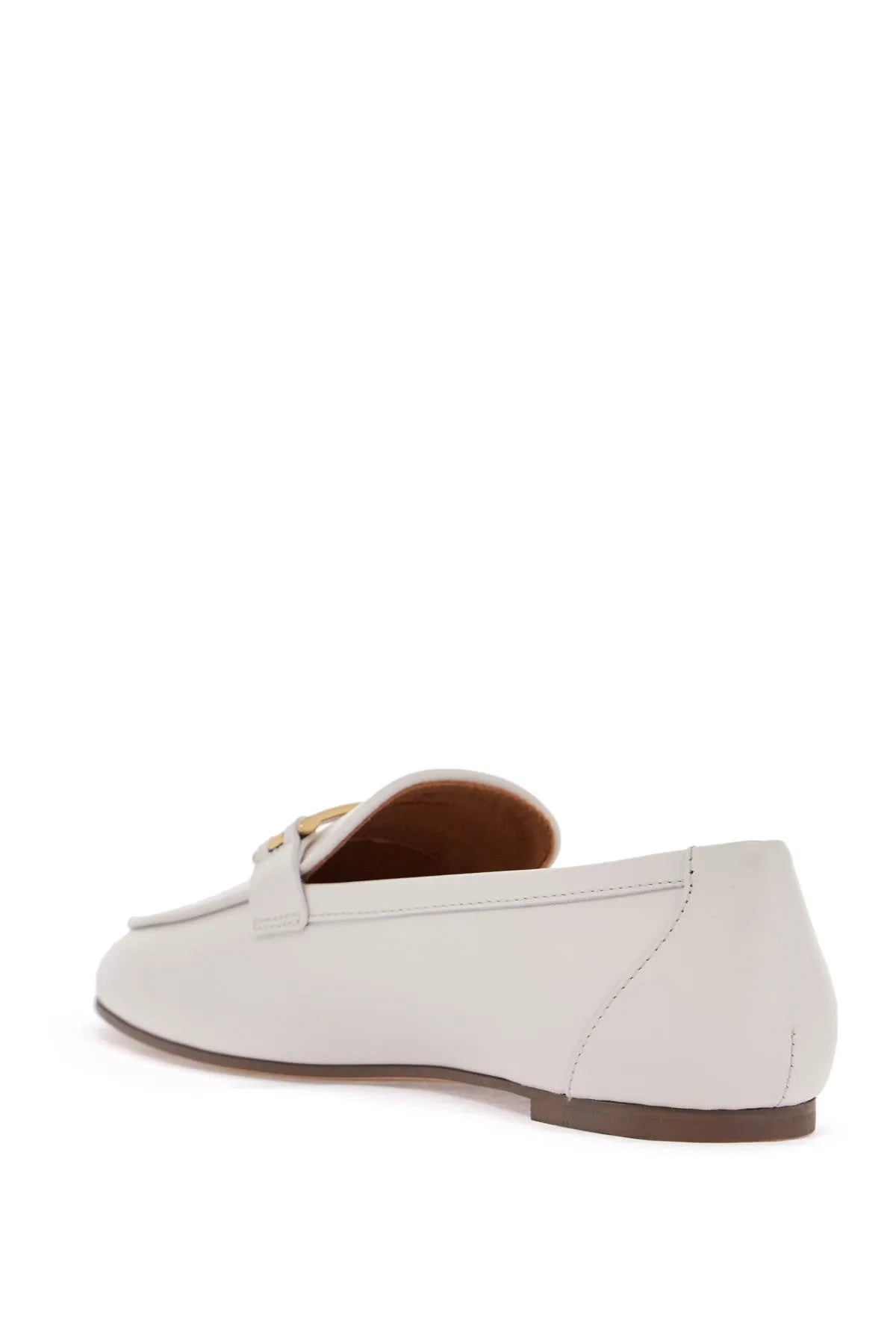 WHITE CALFSKIN MOCCASIN WITH GOLD BAR AND VELCRO CLOSURE