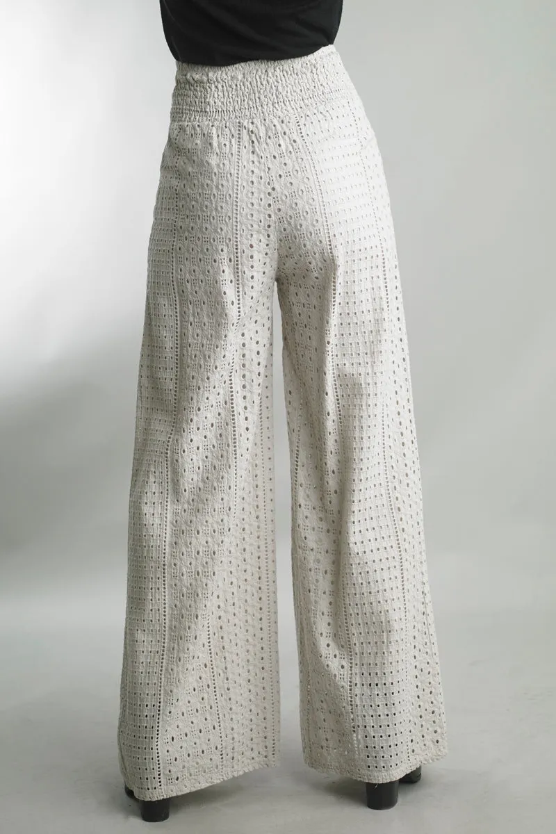 White Embroidered Eyelet Palazzo