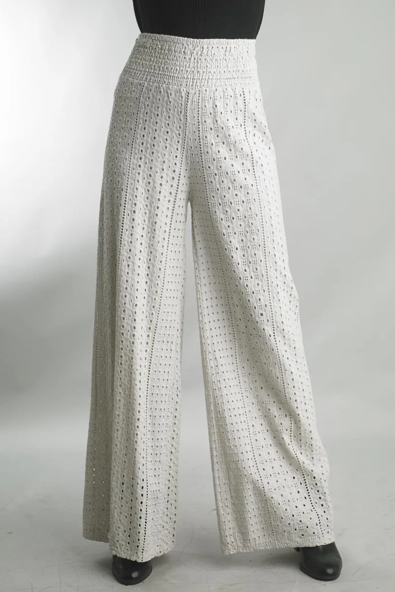 White Embroidered Eyelet Palazzo