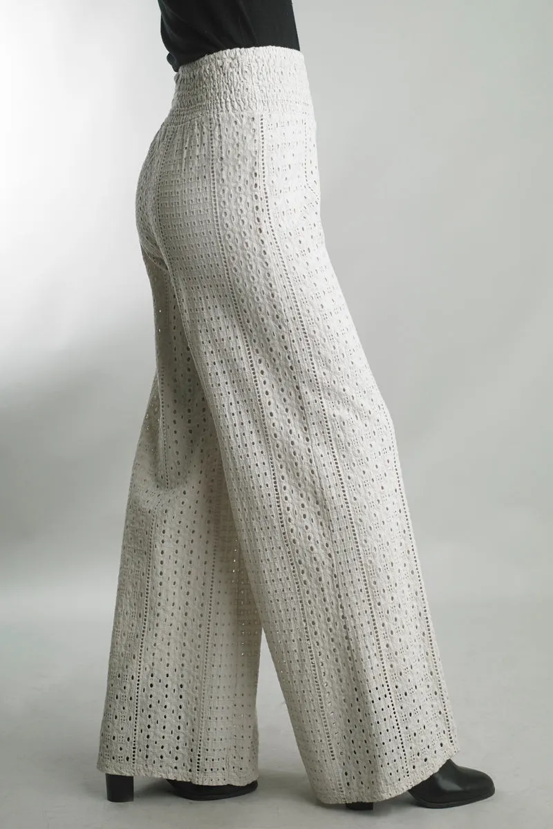 White Embroidered Eyelet Palazzo