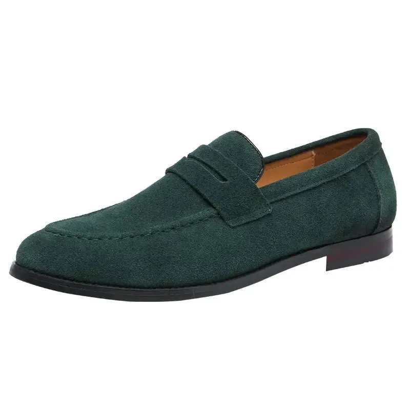 Wiaofellas Classic Style Frosted Leather Men Soft Loafers Men Flats Comfortable Driving Shoes Slip on Loafers Moccasins Green Casual Shoes