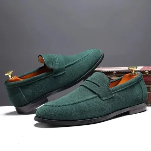 Wiaofellas Classic Style Frosted Leather Men Soft Loafers Men Flats Comfortable Driving Shoes Slip on Loafers Moccasins Green Casual Shoes