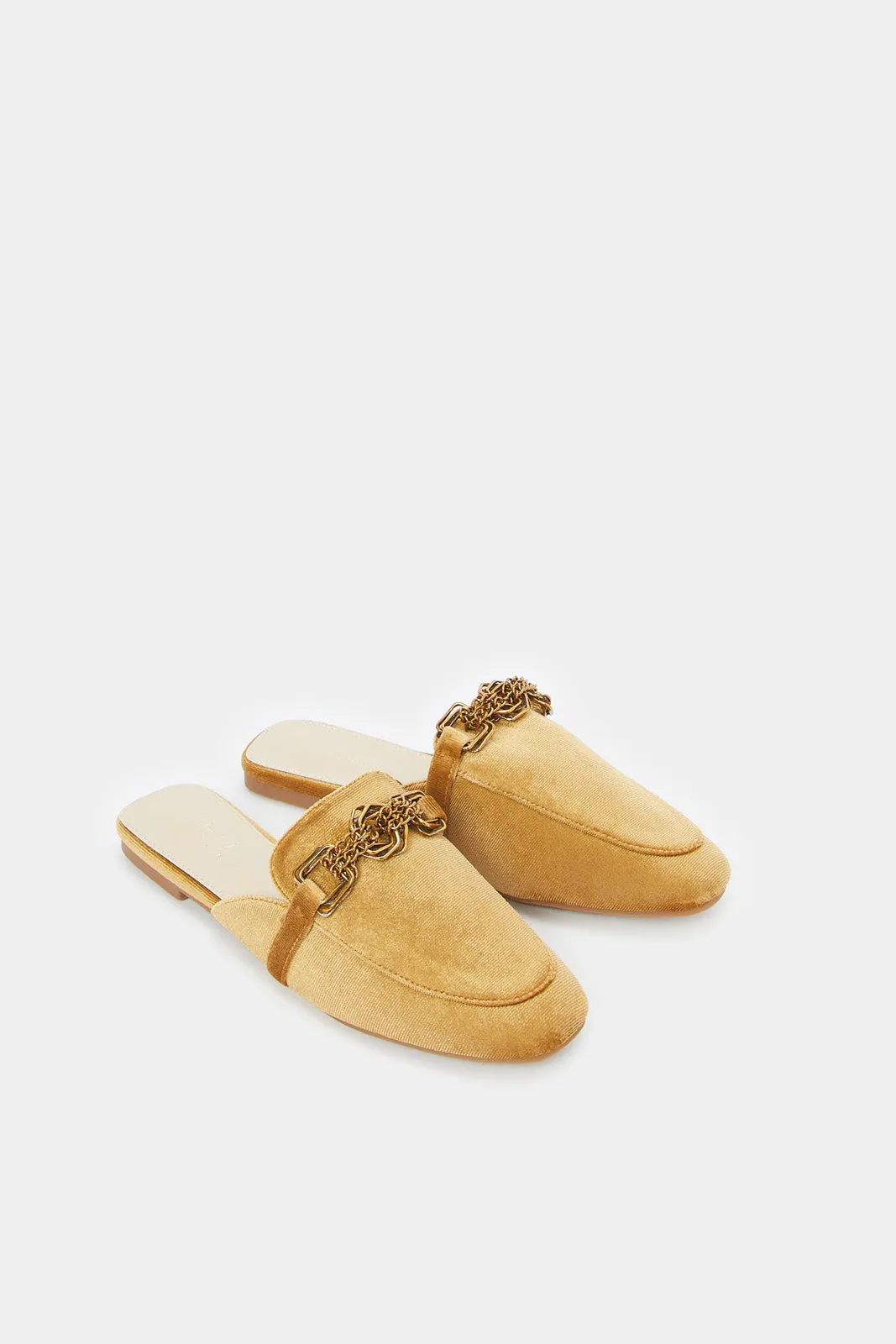 Women Mustard Velvet Loafer Mule