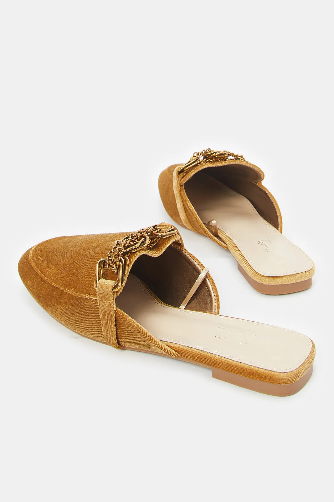 Women Mustard Velvet Loafer Mule