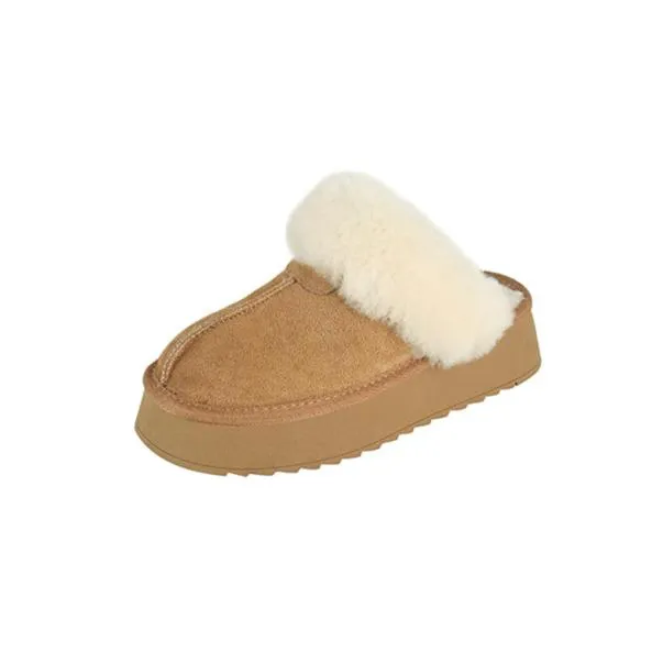 Womens Genuine Suede Leather Platform Wool Fur Mule