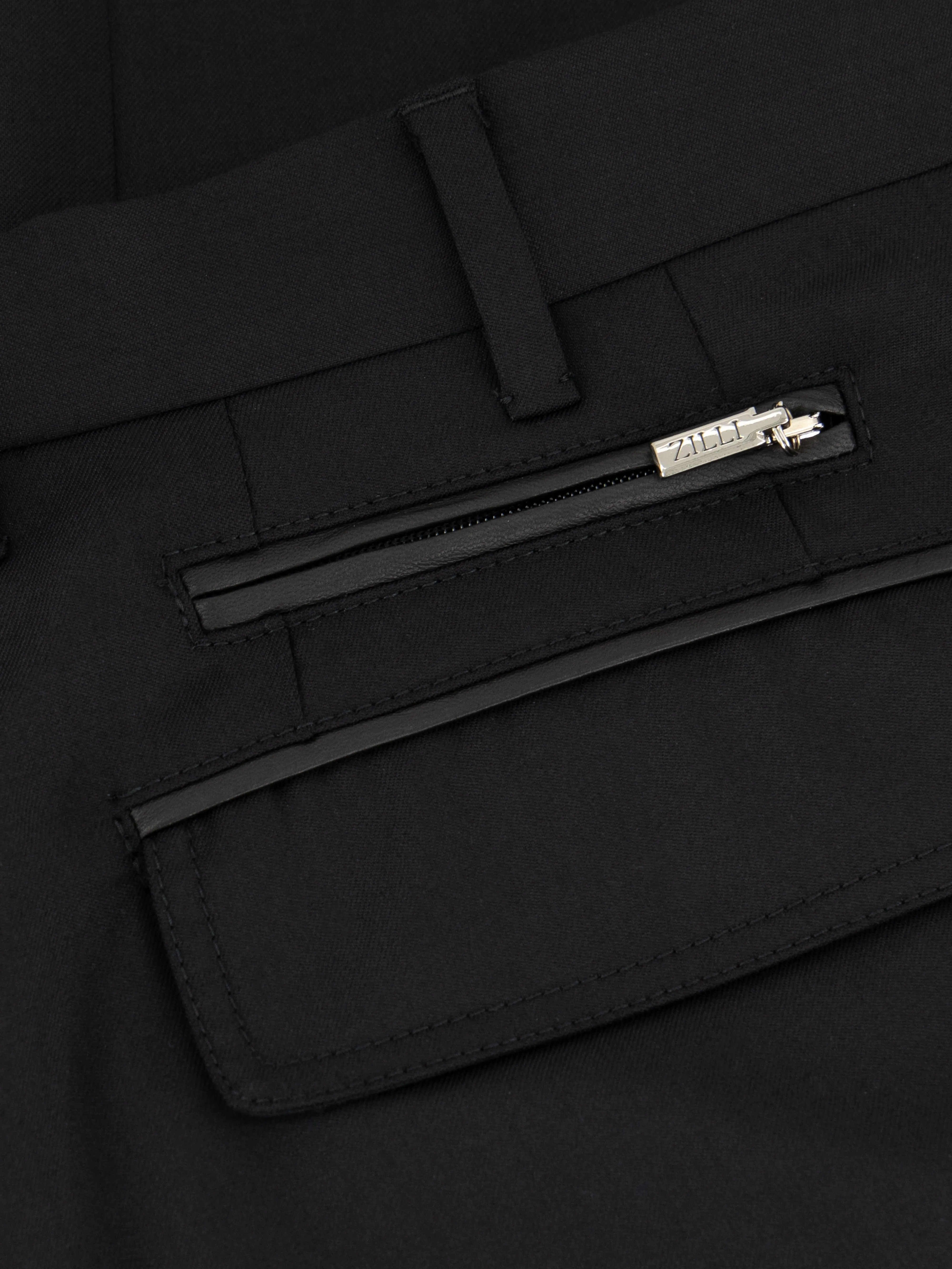 Wool Trousers with Leather Detailing Black