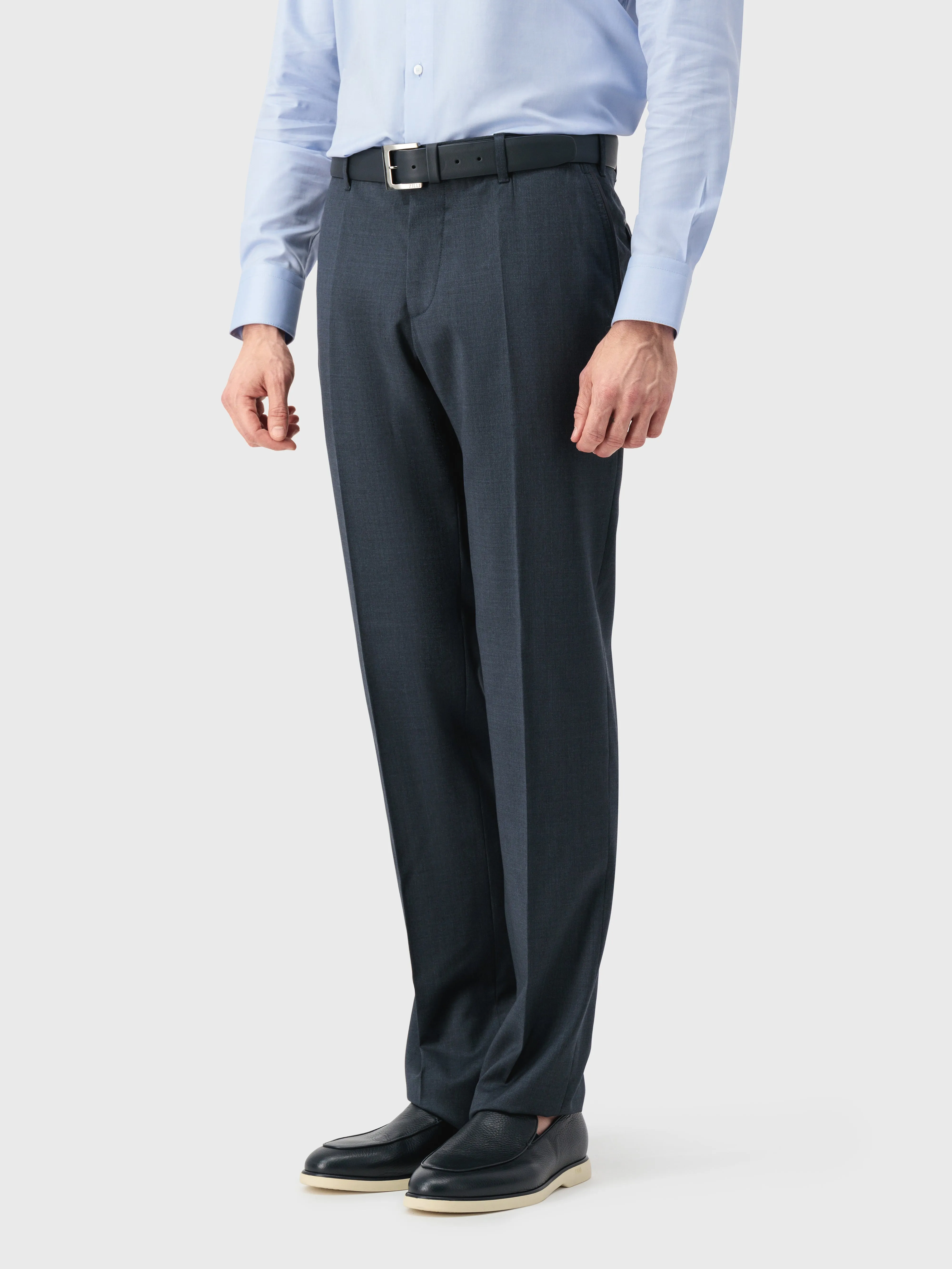 Wool Trousers with Leather Detailing Dark Navy