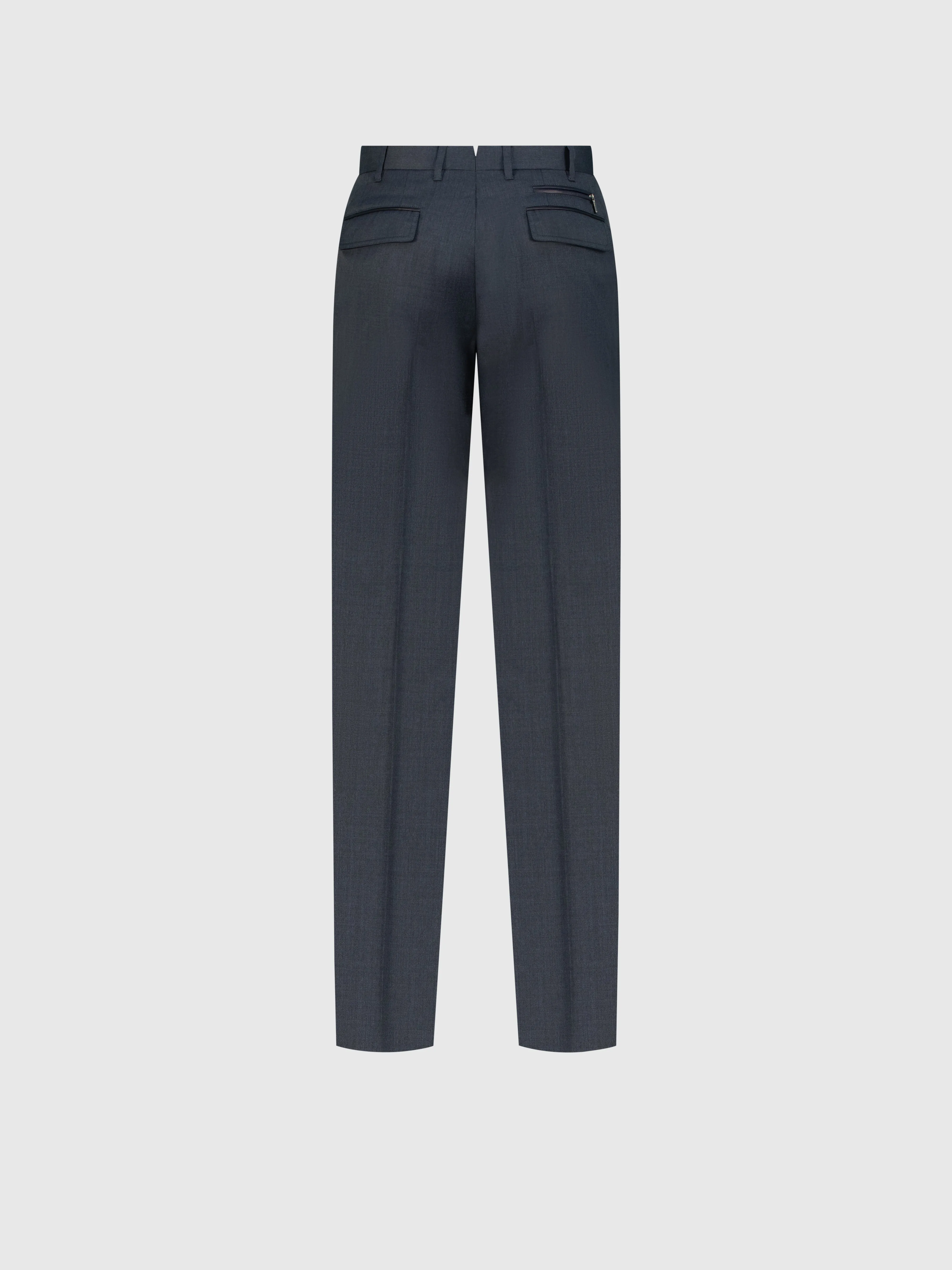 Wool Trousers with Leather Detailing Dark Navy