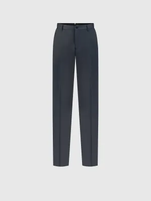 Wool Trousers with Leather Detailing Dark Navy