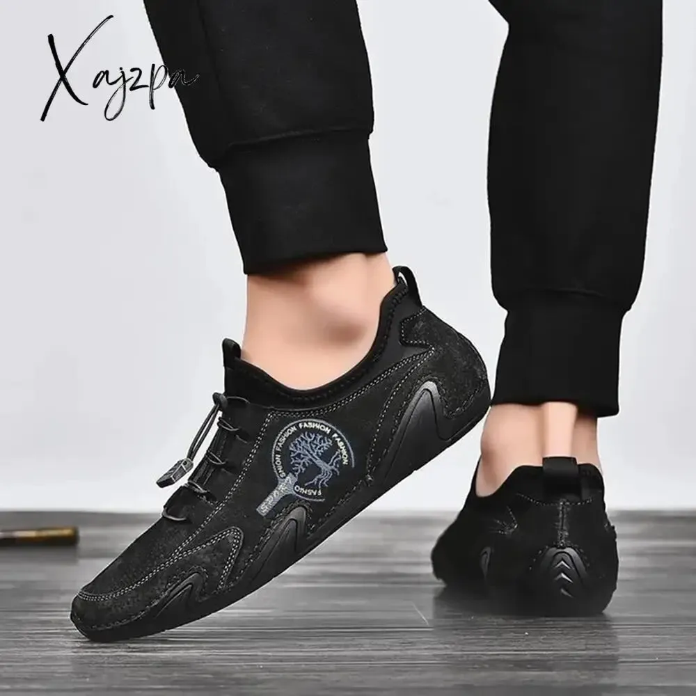 Xajzpa - Men's Suede Leather Shoes Non-slip Trend Comfortable Men Shoes Outdoor British Fashion Men High Top Sneakers Moccasins Men