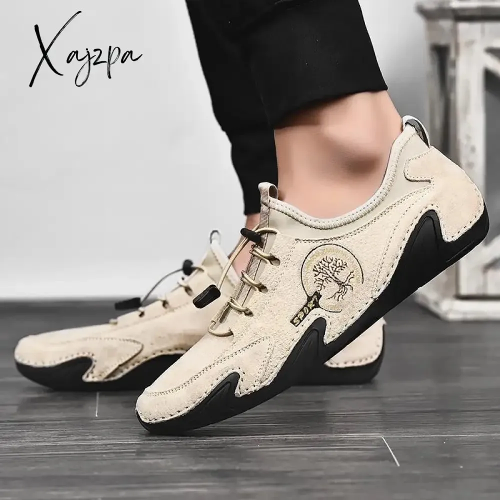 Xajzpa - Men's Suede Leather Shoes Non-slip Trend Comfortable Men Shoes Outdoor British Fashion Men High Top Sneakers Moccasins Men