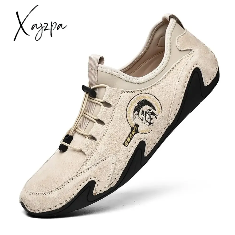 Xajzpa - Men's Suede Leather Shoes Non-slip Trend Comfortable Men Shoes Outdoor British Fashion Men High Top Sneakers Moccasins Men