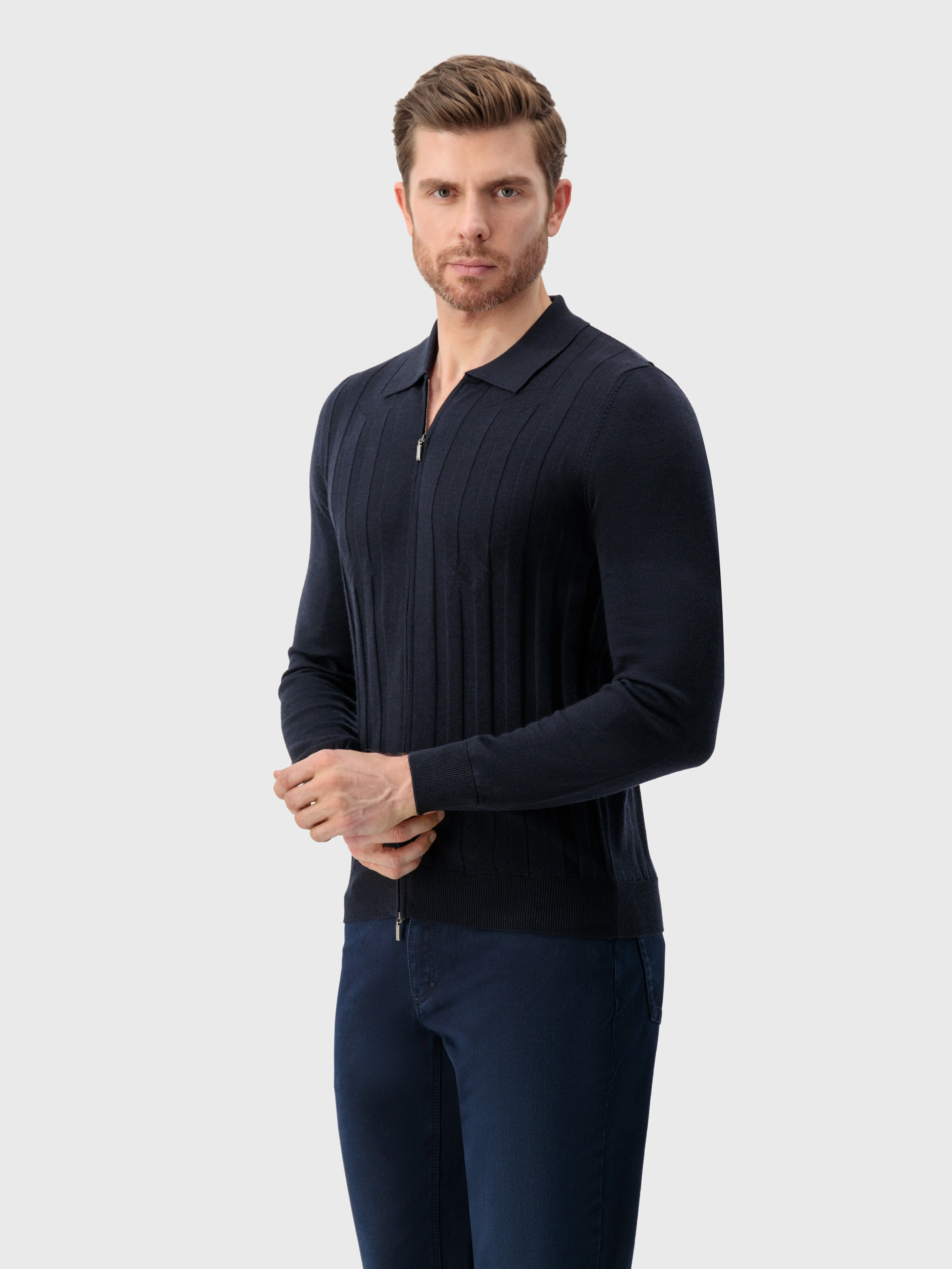 Zipped Polo Dark Navy