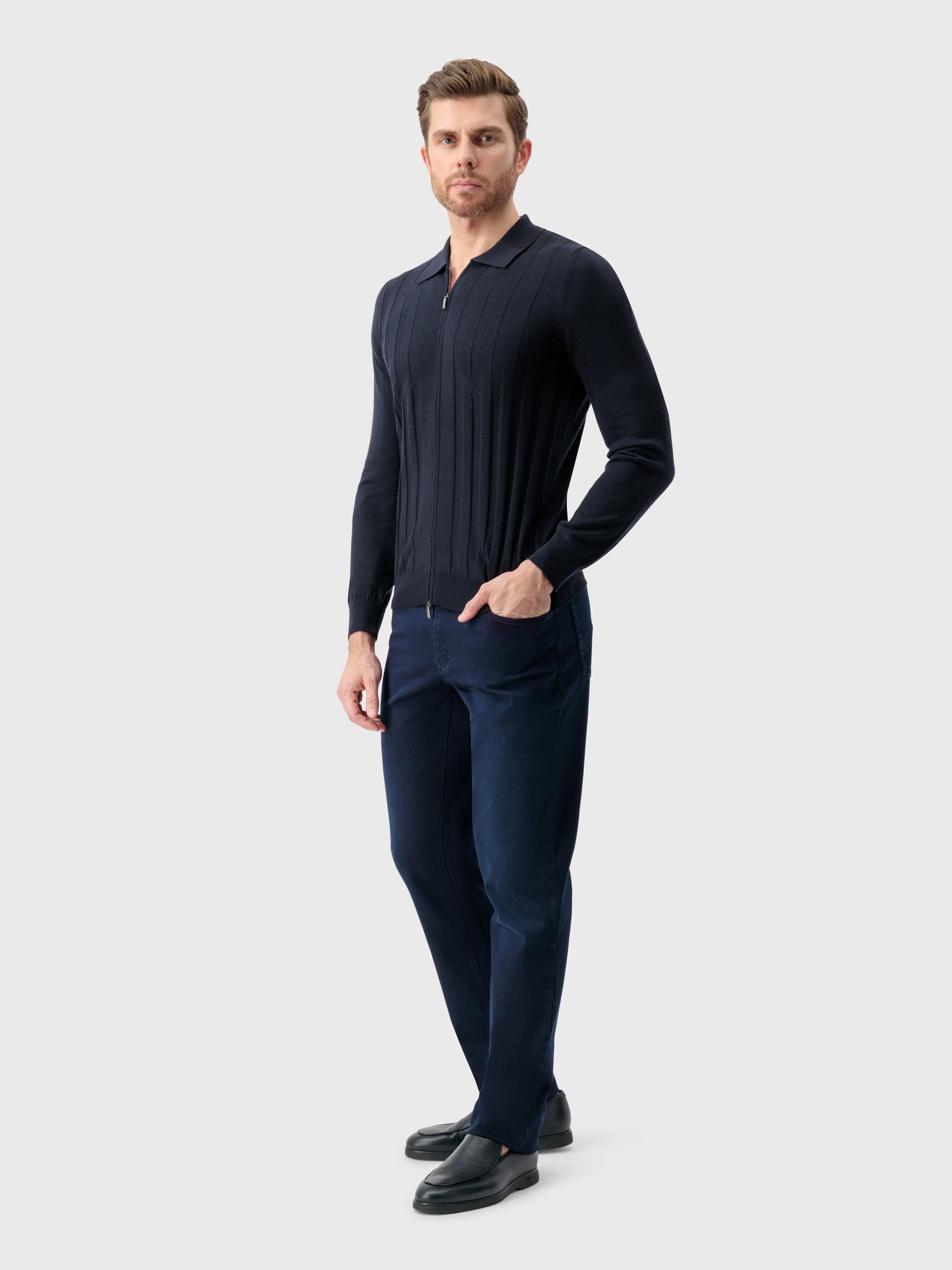 Zipped Polo Dark Navy