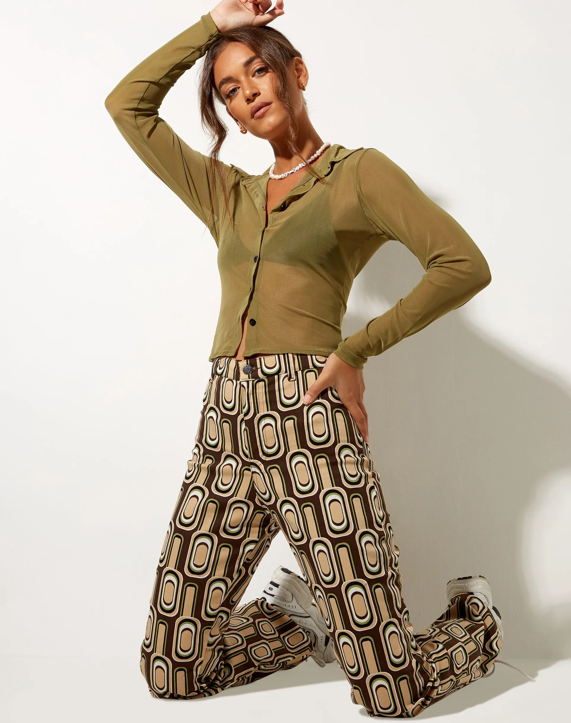 Zoven Flare Trouser in Retro Spot Brown