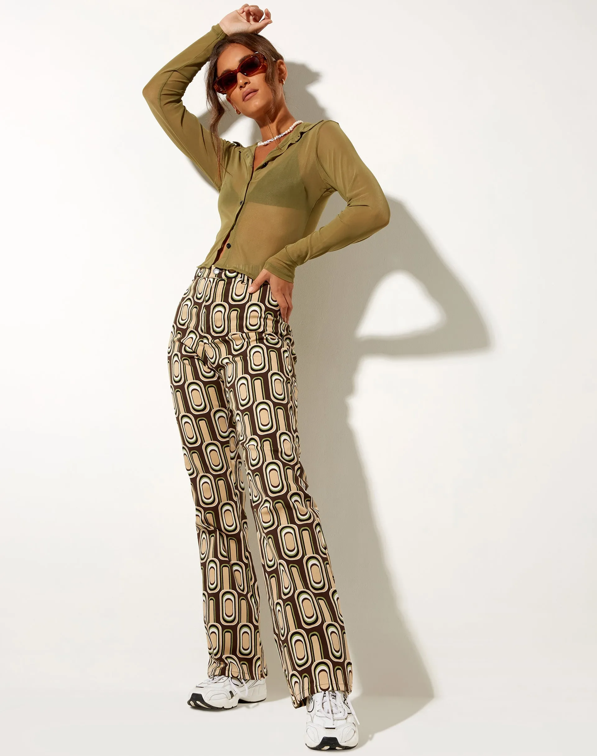 Zoven Flare Trouser in Retro Spot Brown